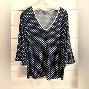 💙 LAURA PLUS – Navy Polka Dot V-Neck Top size 2X